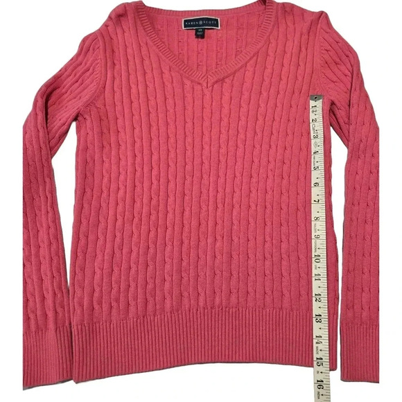 Women's Cable Knit V-Neck Sweater - Vibrant Pink, Size xs - Picture 8 of 13
